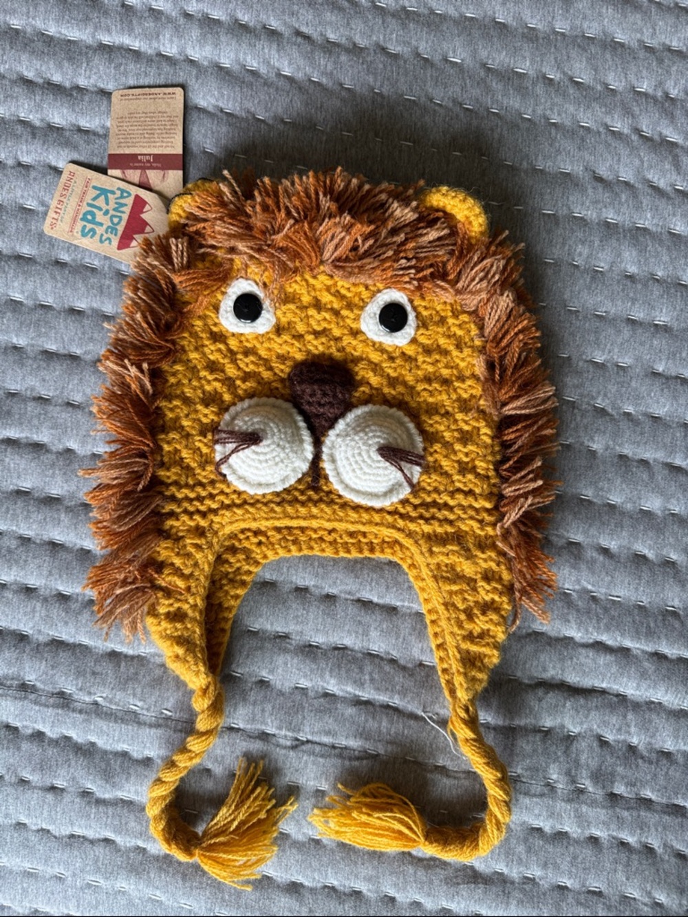 Andes Kids Yellow Lion Knit Earflap Hat for Kids
